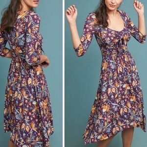 Anthropologie Maeve Beloved purple floral stretch knit midi dress M